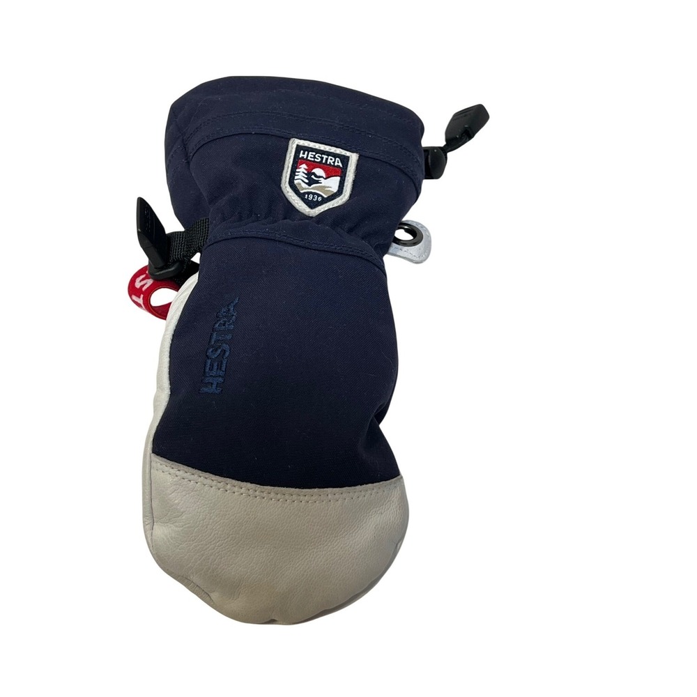 Hestra Kids Heli Ski Mittens ONLY ONE Size 4 Navy Blue White Leather Snow Mitts